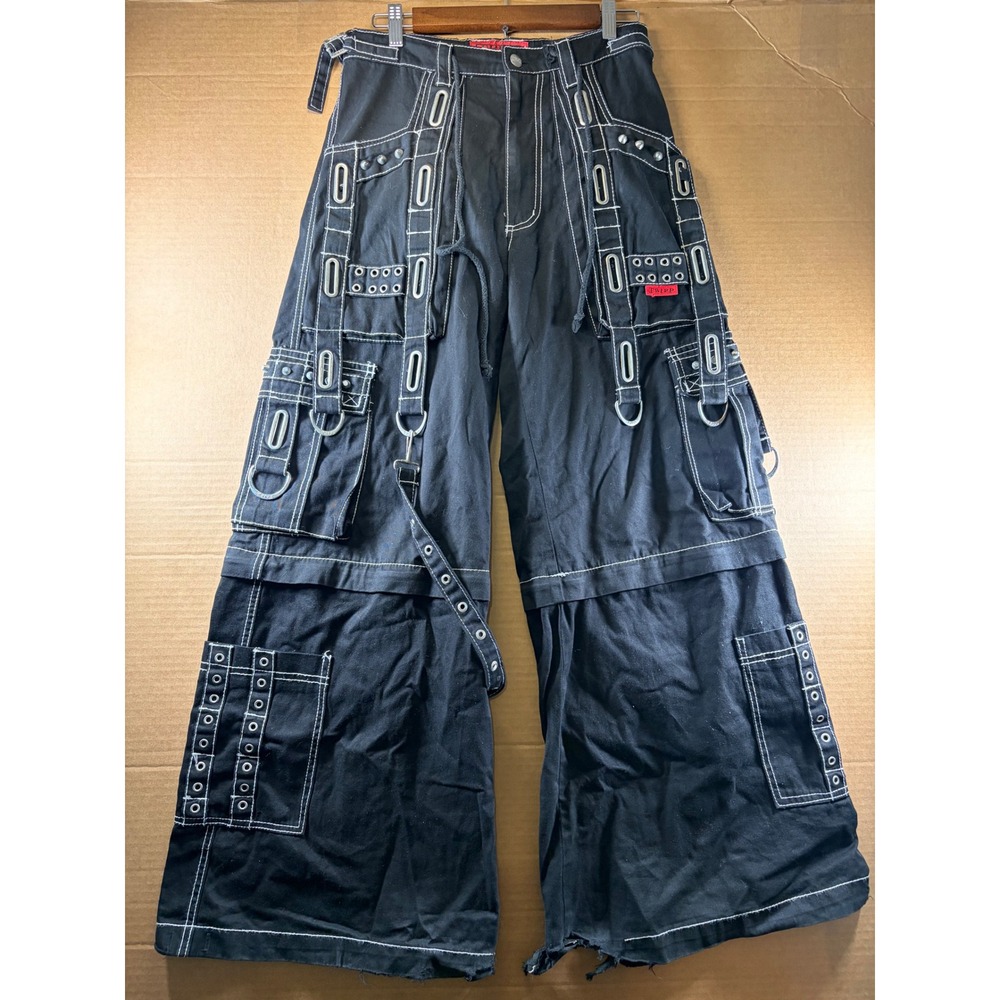 Vintage Tripp NYC Cargo Pants Mens 29x30 Black Wide Leg Bondage Zip Off Straps